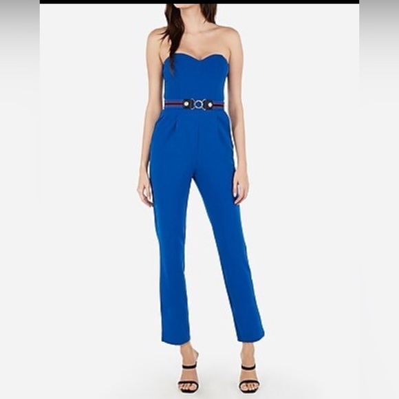 Express Royal Blue Strapless Jumpsuit - Picture 1 of 9